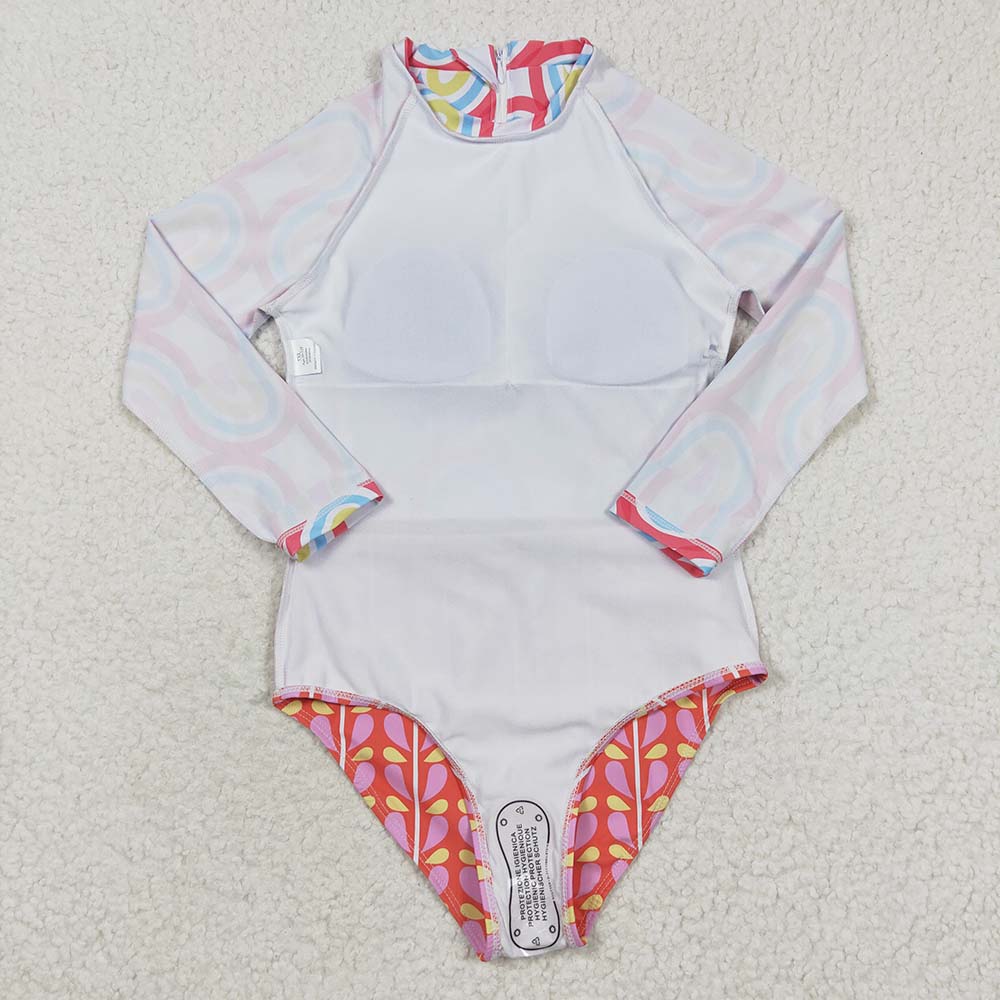 S0116 Baby Girl Rainbow Long Sleeves Swimsuit Summer Bathing Suit Outfit