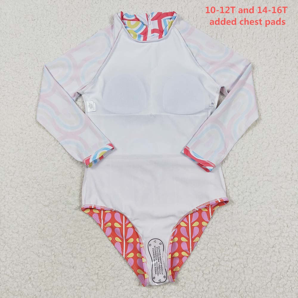 S0116 Baby Girl Rainbow Long Sleeves Swimsuit Summer Bathing Suit Outfit