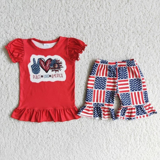 Baby Girl Peace Love 4th of July Outfit