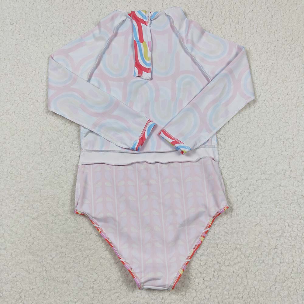 S0116 Baby Girl Rainbow Long Sleeves Swimsuit Summer Bathing Suit Outfit