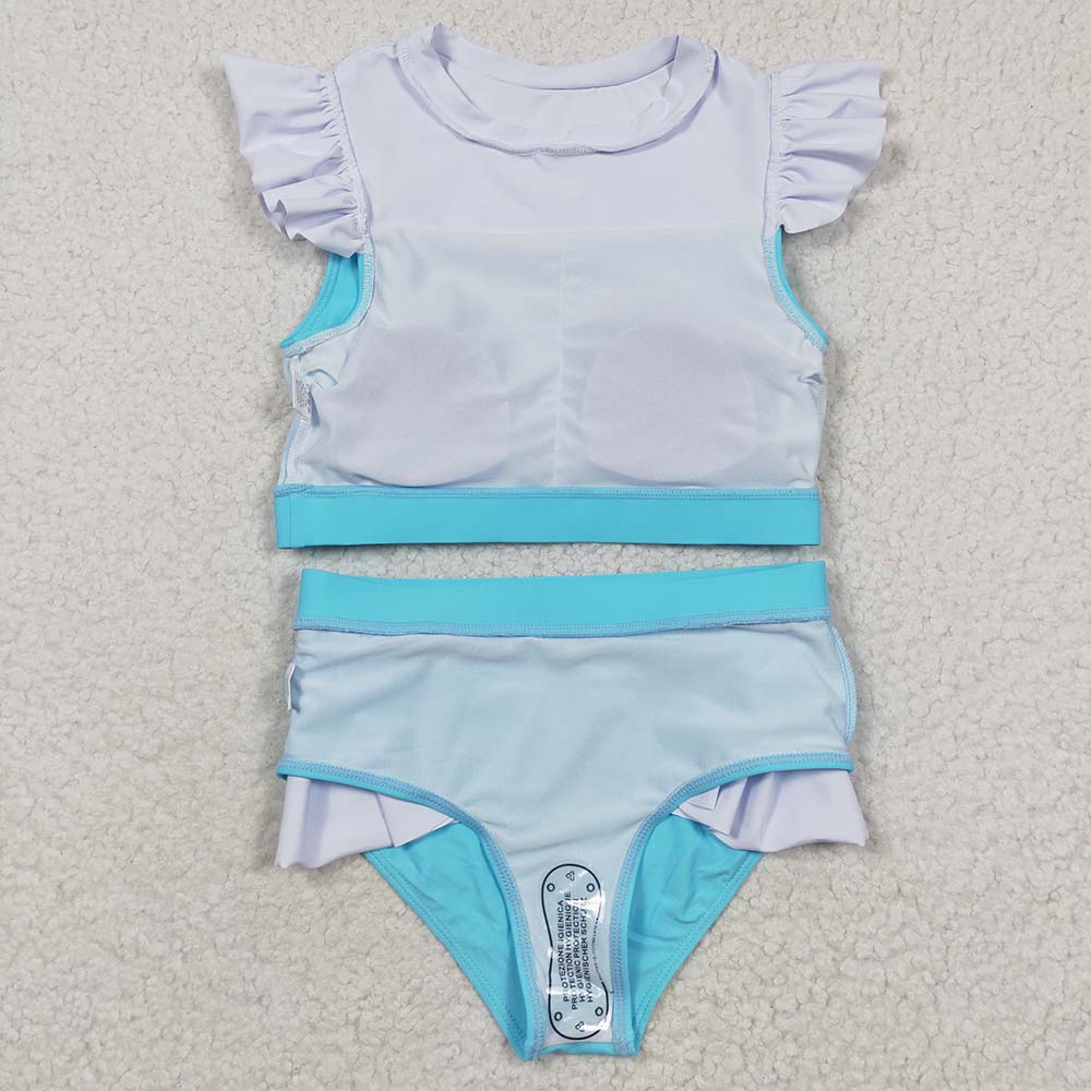 S0132 Baby Girl Princess Blue Swimsuit Summer Bathing Suit Outfit