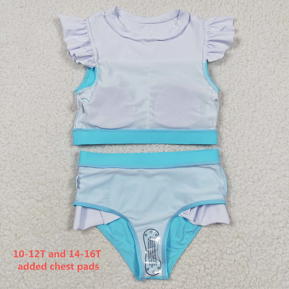 S0132 Baby Girl Princess Blue Swimsuit Summer Bathing Suit Outfit