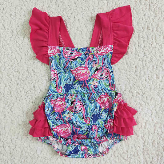 SR0038 Baby Girl Rose Red Bubble Romper