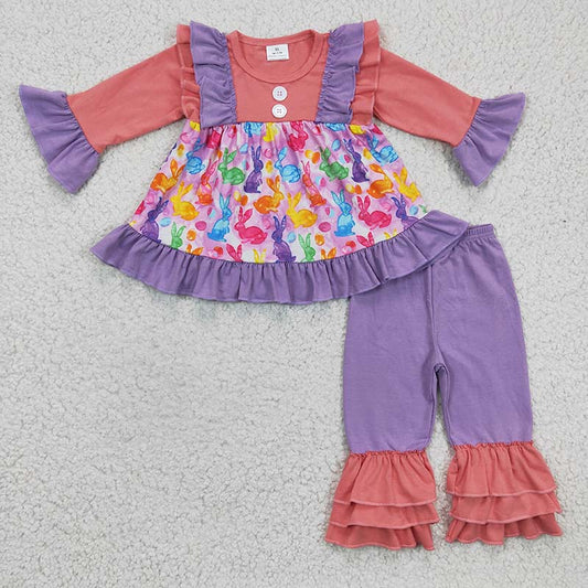 6 A14-16 Easter Baby Girl Rabbit Kids Cotton Ruffle Pants Outfit