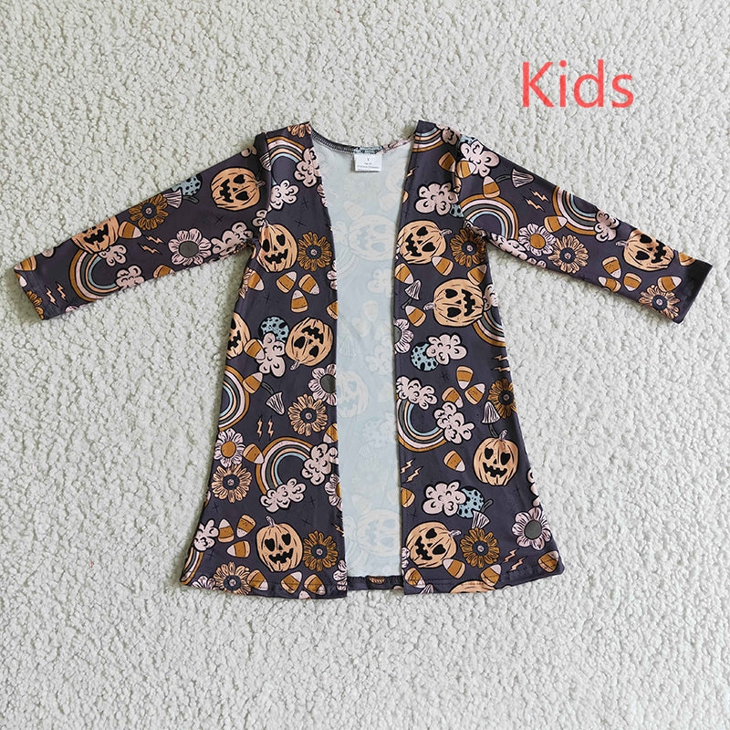 Mommy And Me Pumpkin candy rainbow floral Halloween cardigan