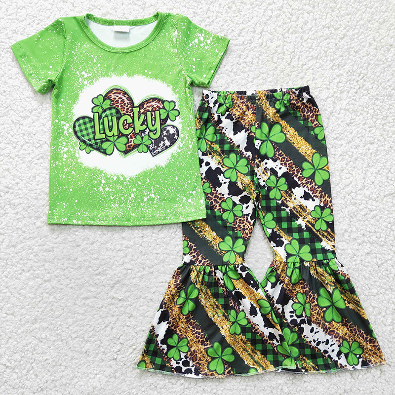 GSPO0356 Baby Girl Lucky Heart Bell Pants St. Patrick's Outfit