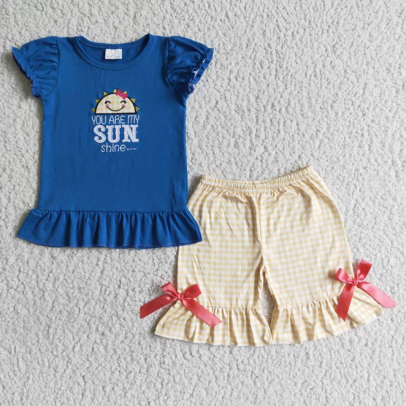 GSSO0096 Baby Girl Summer Embroidery Shorts Outfit