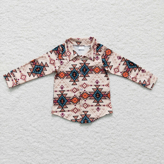 BT0127 Baby Boy Southwestern Aztec Long Sleeve Button Up Shirt