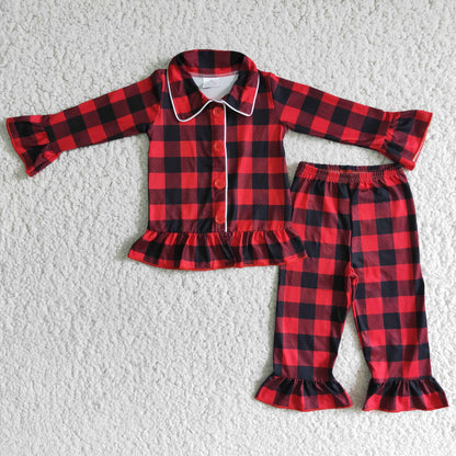 6 B2-39 Christmas Baby Girl Plaid Sleepwear Set