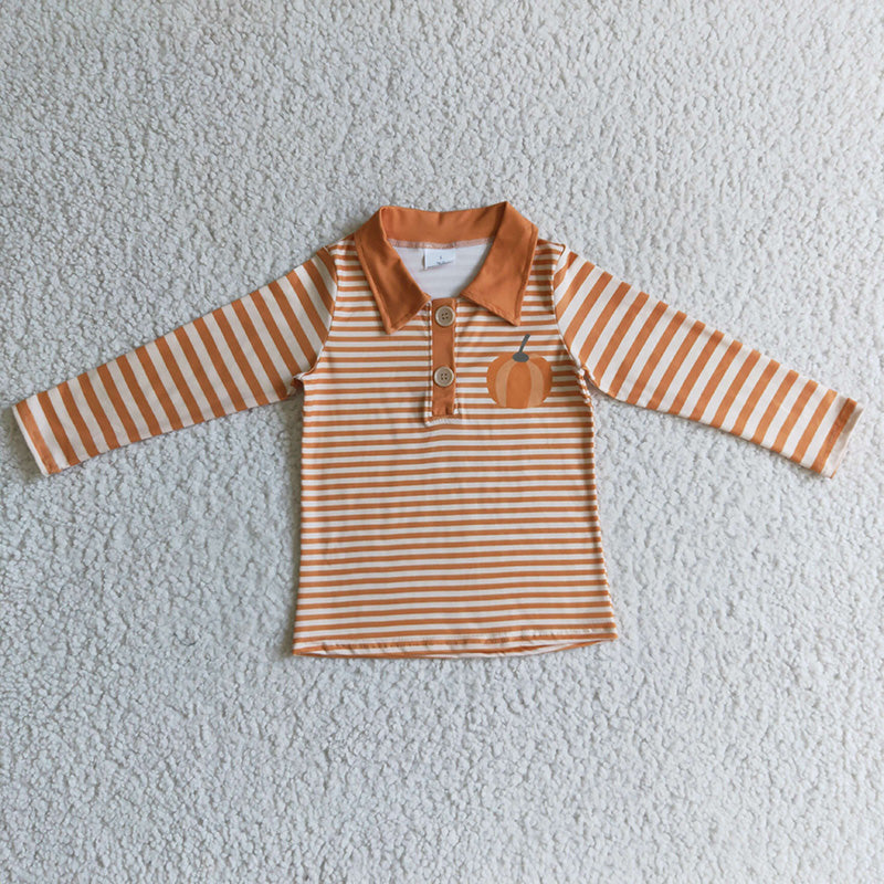 BT0039 Pumpkin Striped Zipper Baby Boy Shirt