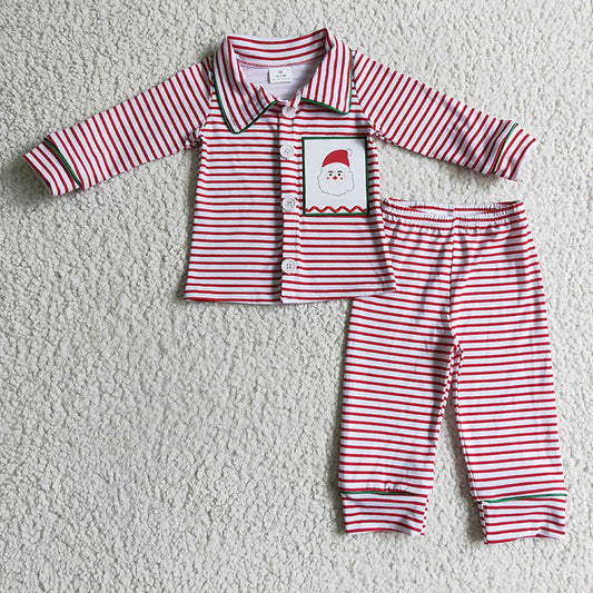 Promotion 6 A2-20 Christmas Santa Baby Boy Striped Pants Pajamas Sleepwear Set