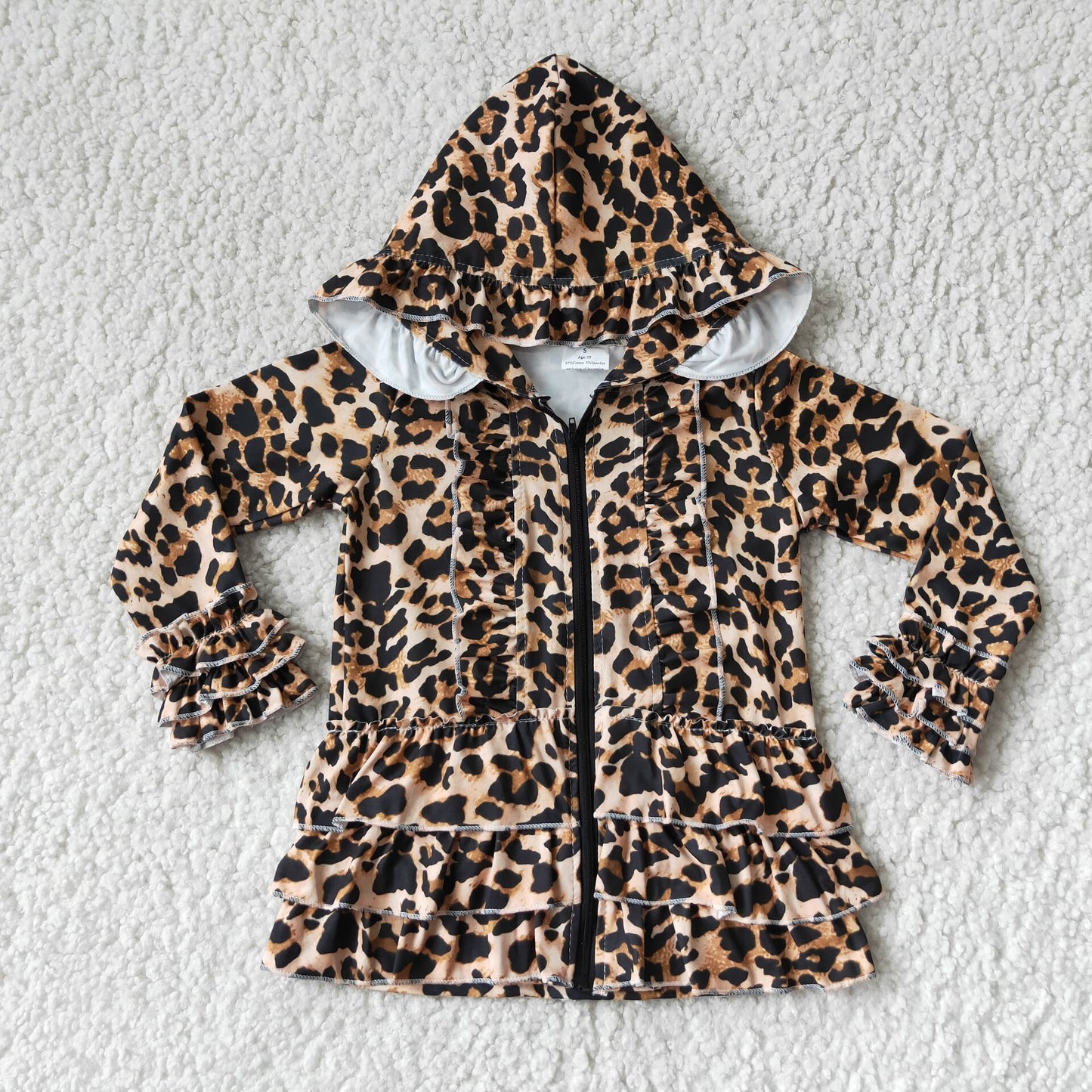 6 B6-23 Baby Girl Leopard Hoodie Coat