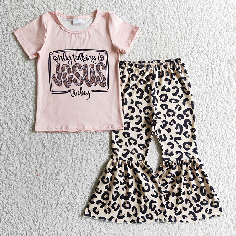 GSPO0226 Baby Girl Jesus Leopard Bell Pants Outfit