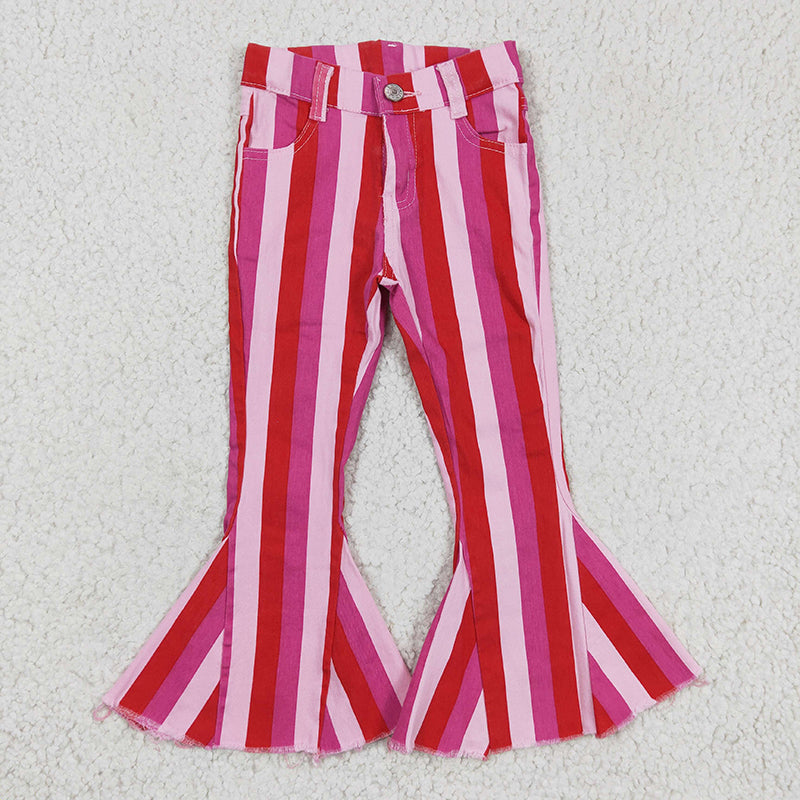 P0043 Baby Girl Valentines Pink Stripe Bell Jeans Denim Pants