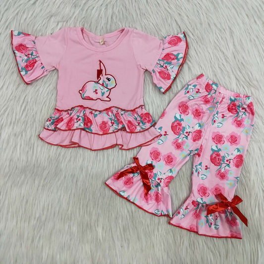 Easter Baby Girl Embroidery Rabbit Bunny Pink Outfit