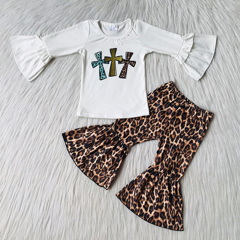 Easter Baby Girl Long Sleeve Cross Leopard Pants Outfit