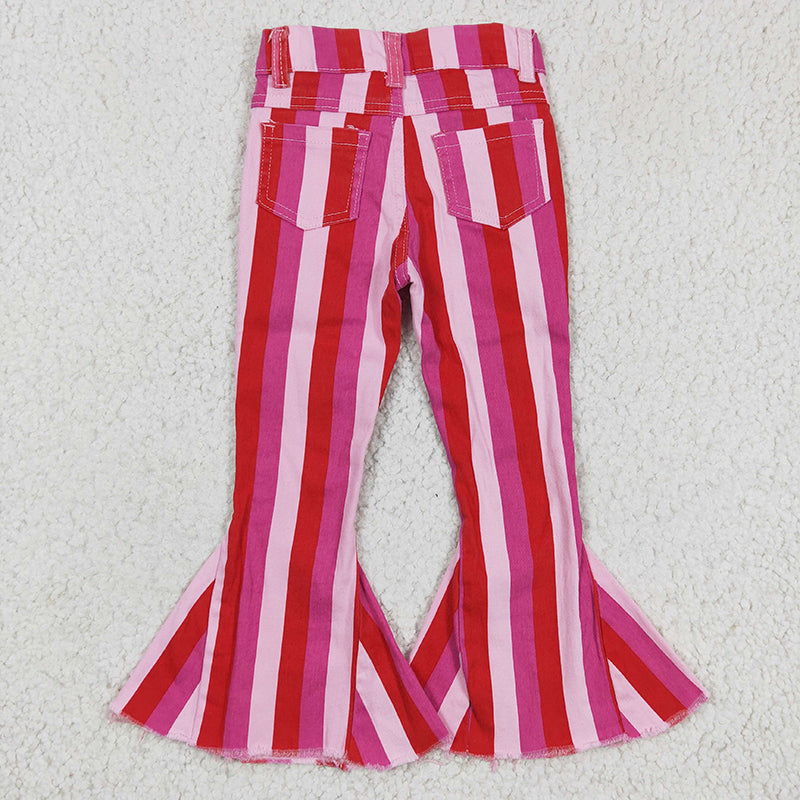 P0043 Baby Girl Valentines Pink Stripe Bell Jeans Denim Pants