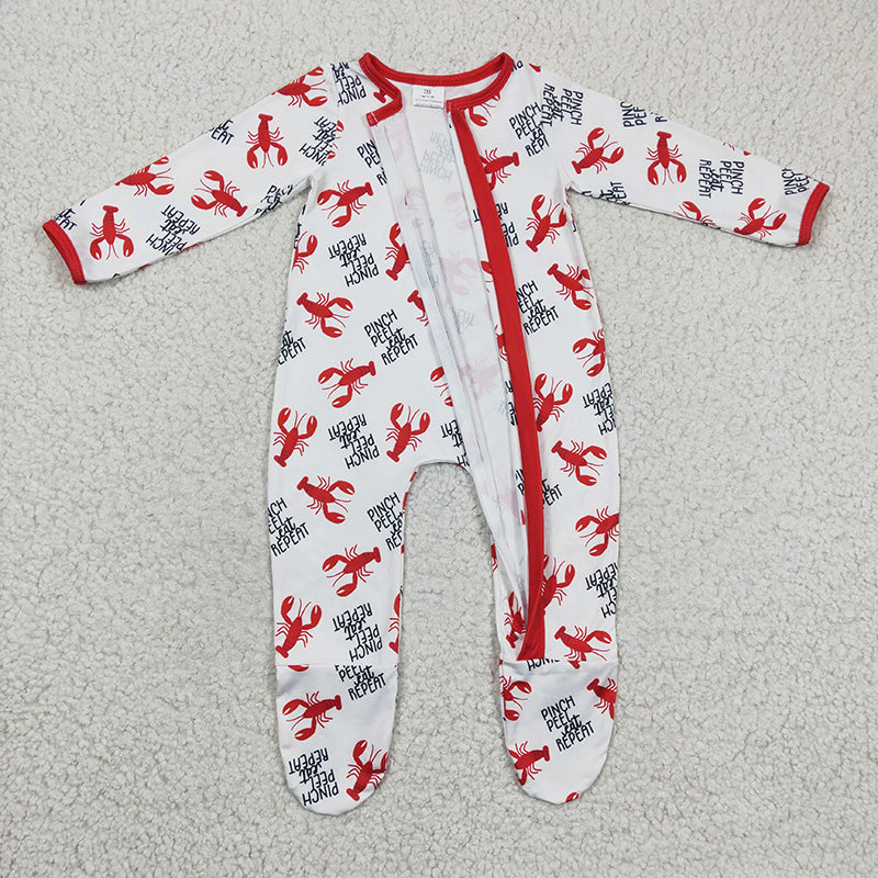 LR0257 Baby Kids Crawfish Zipper Romper Footed Coverall