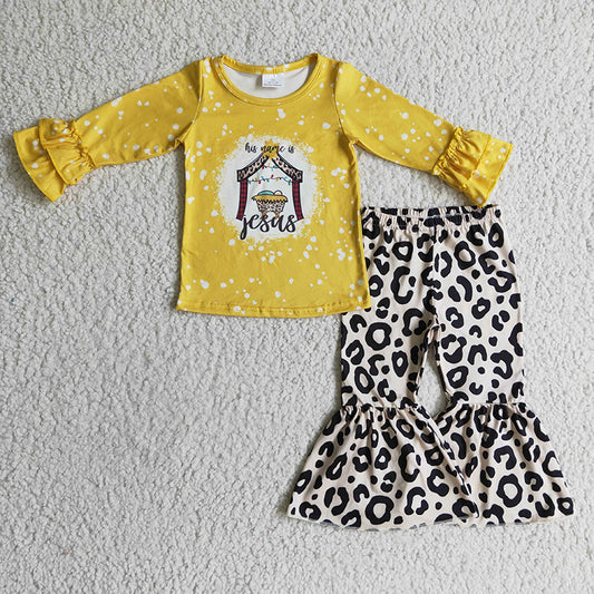 GLP0274 Baby Girl Christmas nativity leopard bell pants set