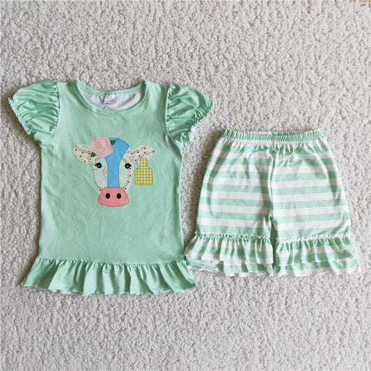 Baby Girl Cow Print Striped Shorts Summer Outfit