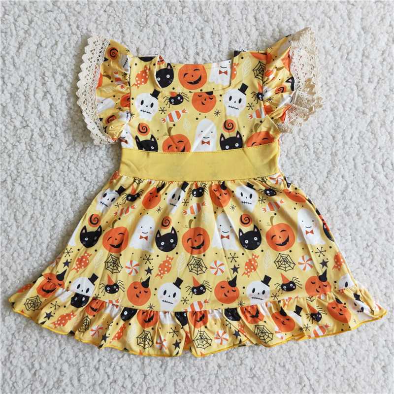 B10-9 Baby Girl Halloween Pumpkin Dress