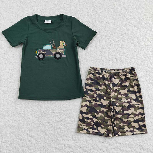 BSSO0111 Baby Boy Embroidery Truck Dog Shirt Camo Shorts Summer Hunting Outfit