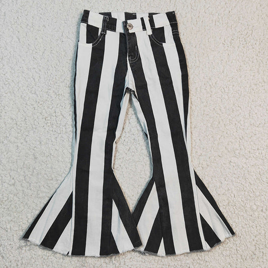 P0046 Baby Girl Valentines Black White Stripe Bell Jeans Denim Pants