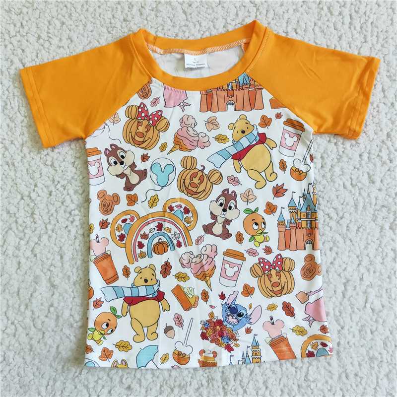 BT0044 Baby Boy Halloween Cartoon Pumpkin Short Sleeves Shirt