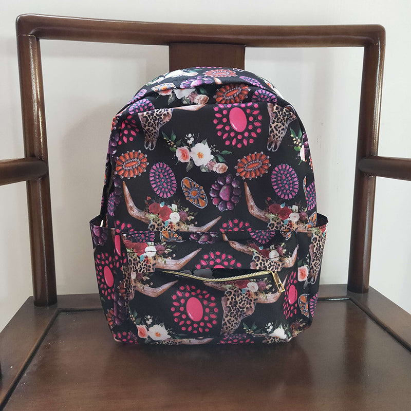 BA0042 Baby Kids Western Cow Floral back to school Bag Backpack