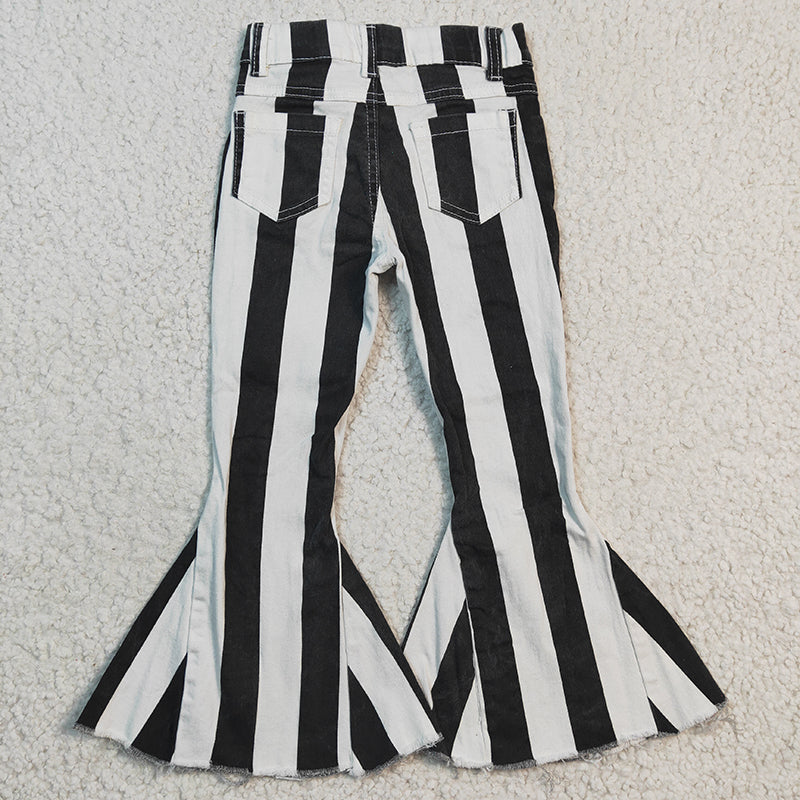 P0046 Baby Girl Valentines Black White Stripe Bell Jeans Denim Pants