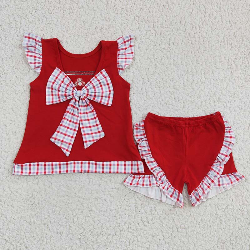 BSSO0106 Baby Boy Crab Embroidery Polo Shirt Plaid Shorts Summer Outfit