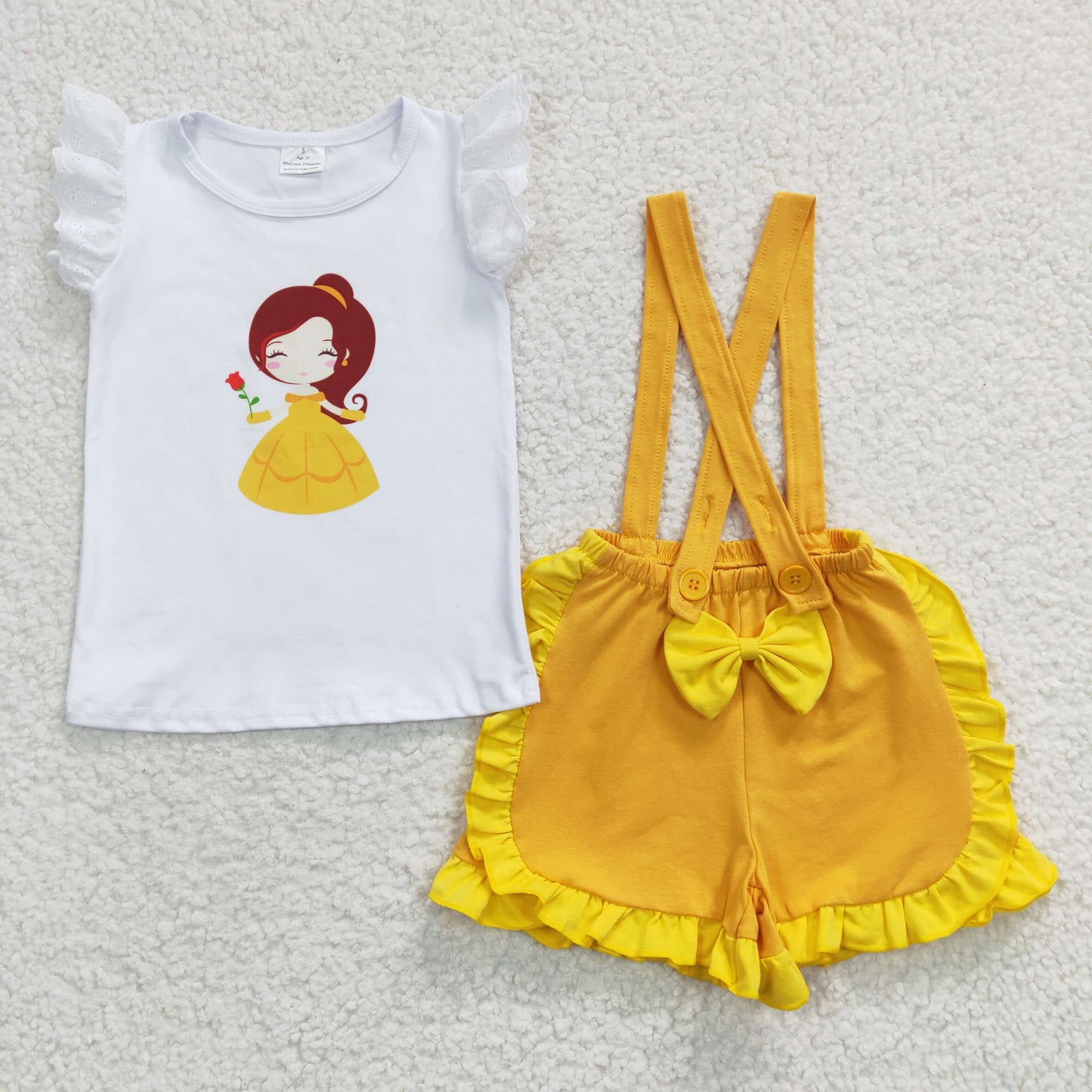 A10-15 Baby Girl Short Sleeves Princess Shirt Suspender Shorts Summer Outfit