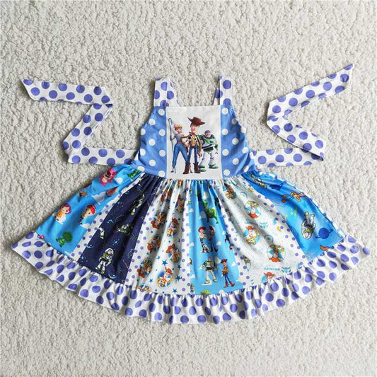 A2-10 Baby Girl Cartoon Blue Twirl Dress