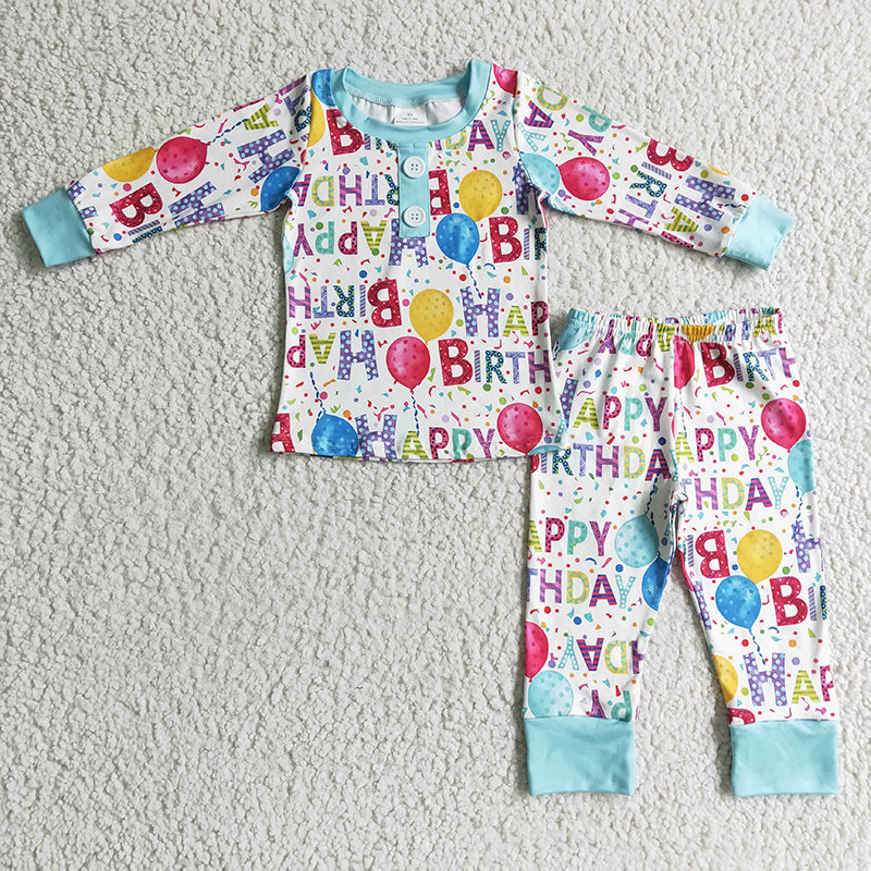 BLP0142 Baby Boy Happy Birthday Balloon Outfit Pajamas