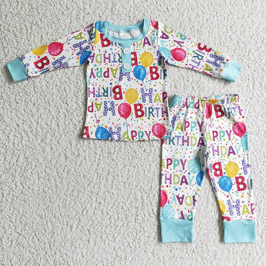 BLP0142 Baby Boy Happy Birthday Balloon Outfit Pajamas