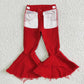 P0006 Baby Girls Denim Double Ruffle Red Jeans