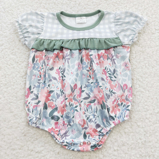 SR0345 Baby Girl Summer Short Sleeves Floral Bubble Romper