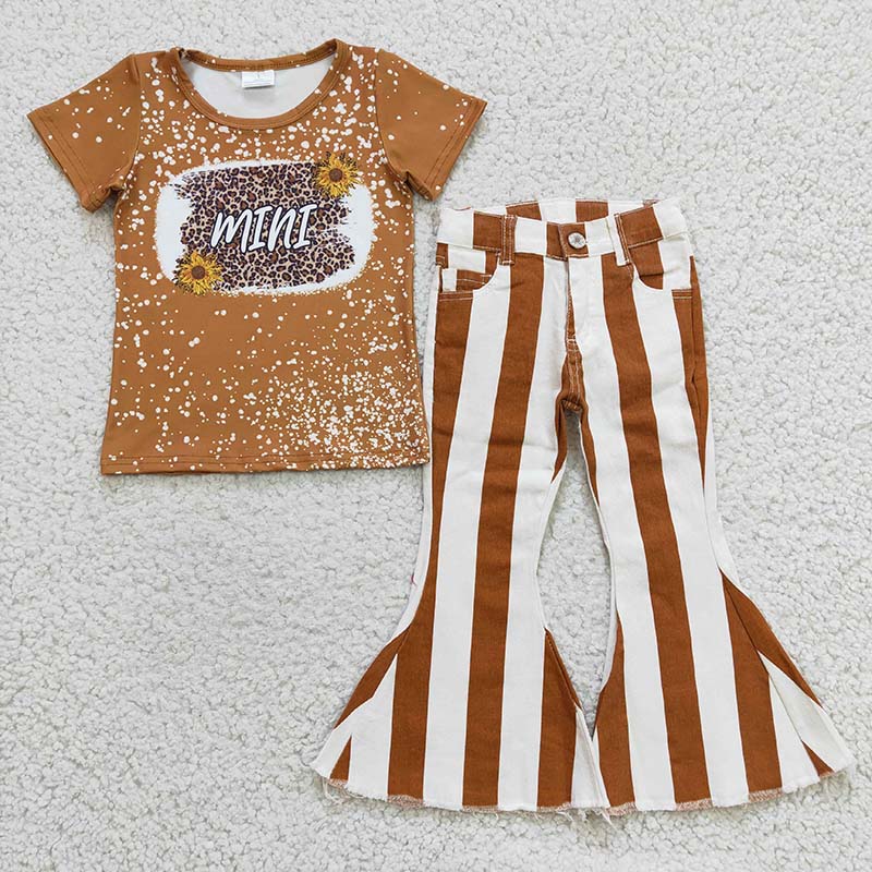 Baby Girl Mini Sunflower Shirt Striped Denim Pants Outfit