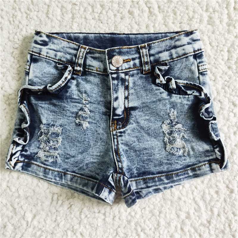 SS0011 Summer Baby Girl Wash Denim Ruffle Shorts