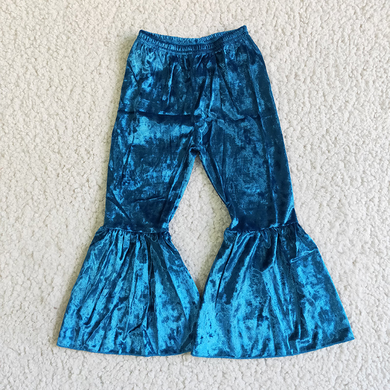 A6-1-1 Baby Girl Kids Blue Velvet Bell Pants