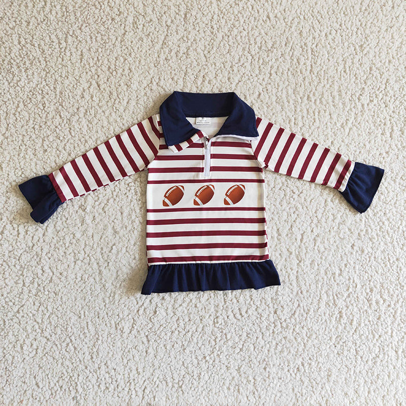 GT0053 Football Stripe Zipper Baby Girl Shirt