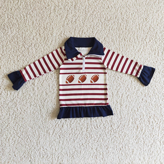 GT0053 Football Stripe Zipper Baby Girl Shirt