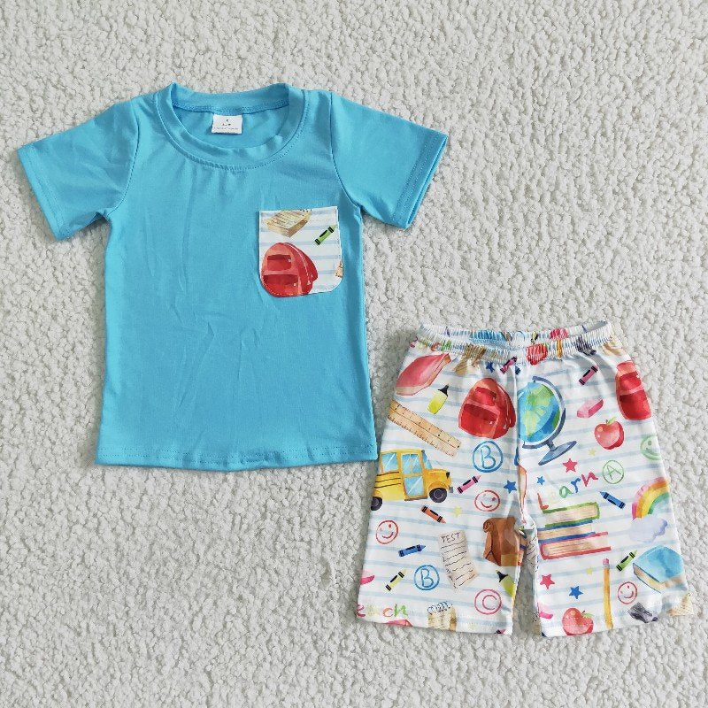 BSSO0071 Baby Boy Summer School Pocket Shorts Outfit