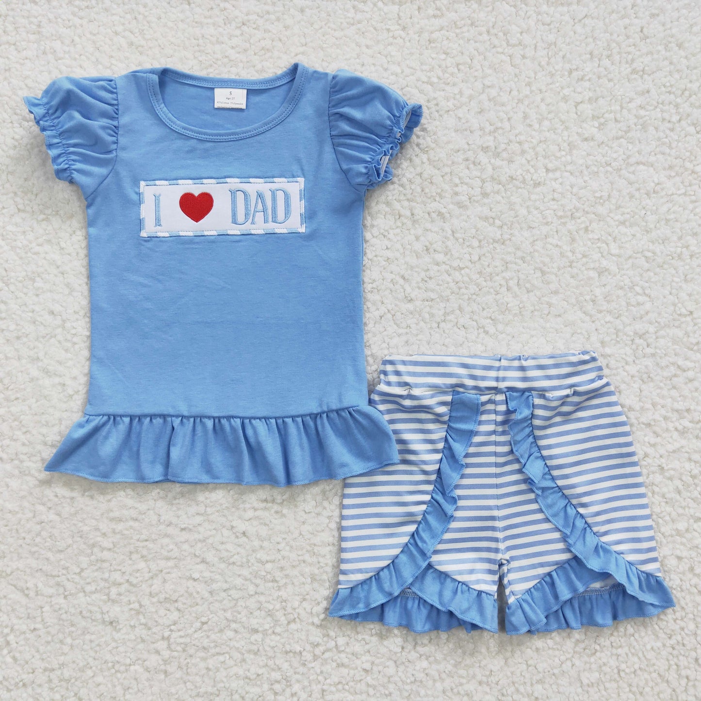 BSSO0172 Baby Boy Short Sleeves Embroidery I Love Dad Shorts Summer Outfit