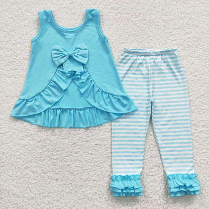 Baby Girl Cotton Sleeveless Open Back Top Striped Pants Outfit