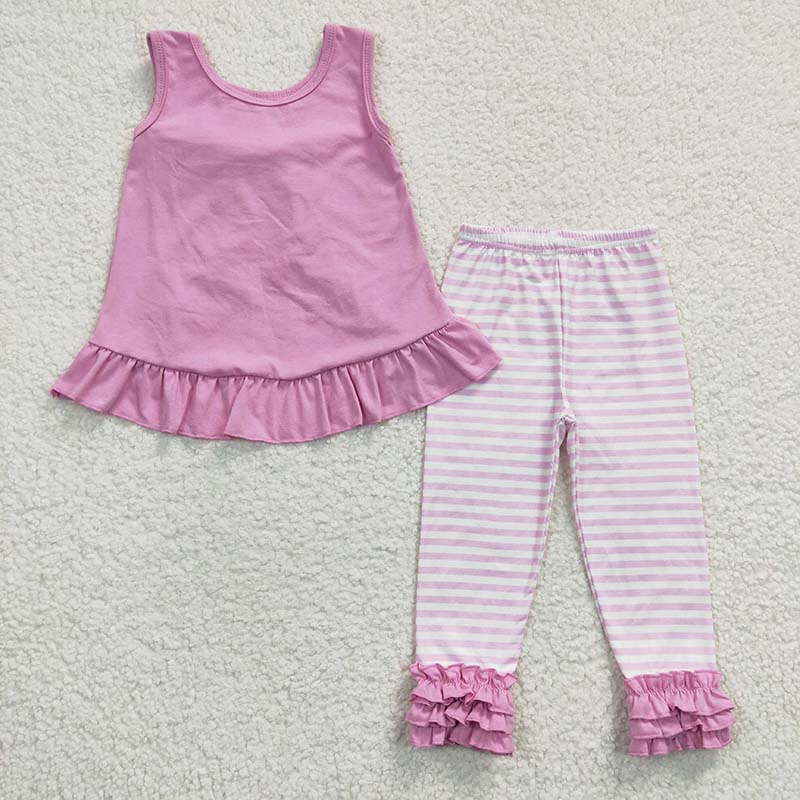 Baby Girl Cotton Sleeveless Open Back Top Striped Pants Outfit