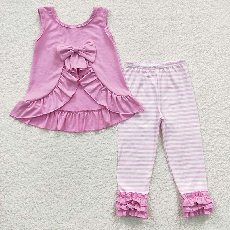 Baby Girl Cotton Sleeveless Open Back Top Striped Pants Outfit