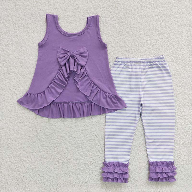 Baby Girl Cotton Sleeveless Open Back Top Striped Pants Outfit