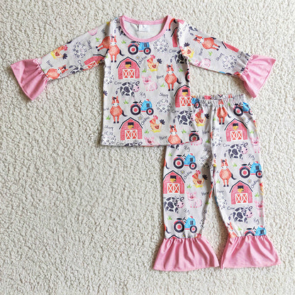 GLP0342 Baby Girl Farm Outfit Pink Outfit Pajamas