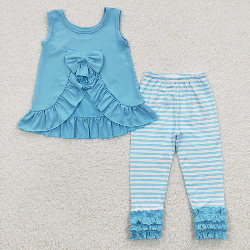 Baby Girl Cotton Sleeveless Open Back Top Striped Pants Outfit